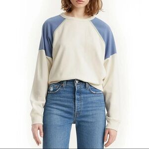 Levi’s White and Dusty Blue Colorblock Pullover Sweatshirt